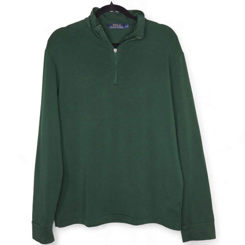 Polo Ralph Lauren Pullover Sweatshirt Elbow Patch Mock Neck Green L